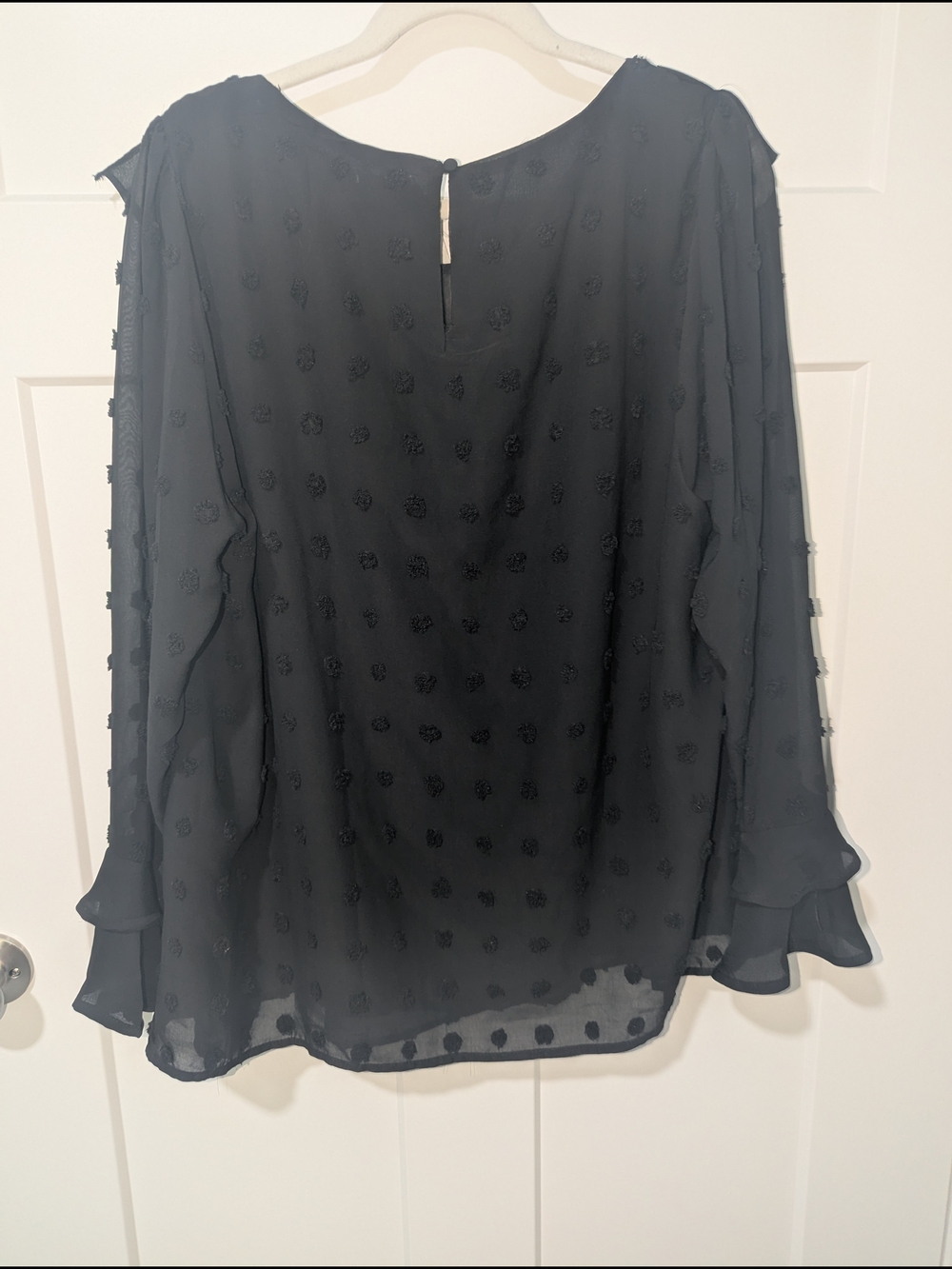 ANDREE BY UNIT Black Ruffle V-Neck Sheer Blouse - Picture 3 of 4